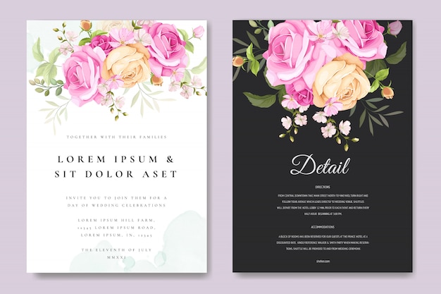 cartão bonito convite com modelo floral e folhas colorido