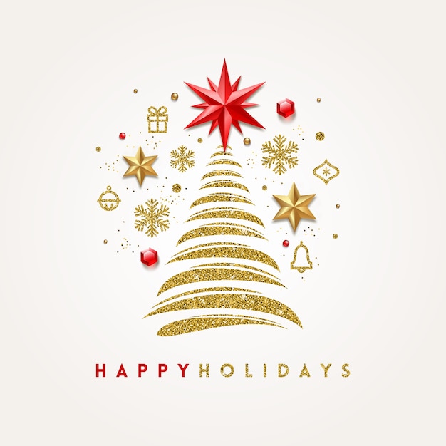 Cartão com árvore de natal abstrata e decoração de feriado