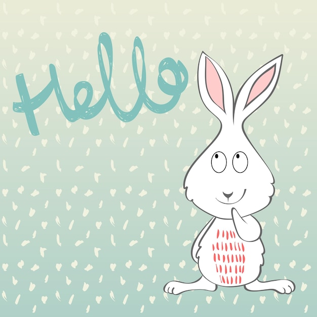 Cartão com coelhos de desenho animado em cores brilhantes