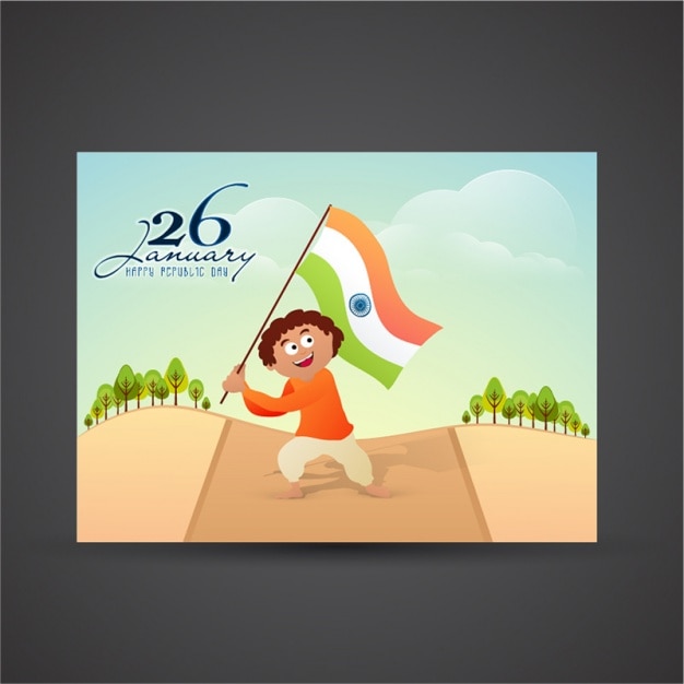 Vetor cartão com segurando o menino da bandeira indiana