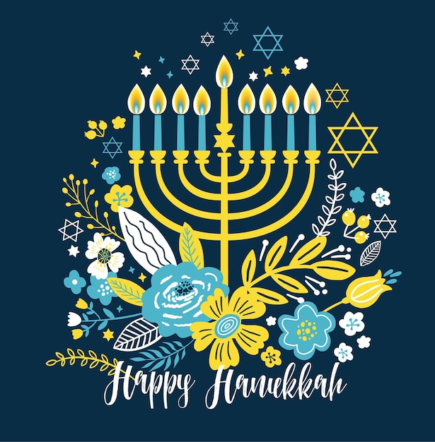 Cartão comemorativo de hanukkah no feriado judaico - símbolos tradicionais de chanucá