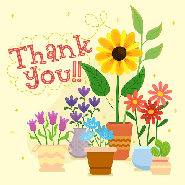 Vetor cartão de agradecimento com flores coloridas