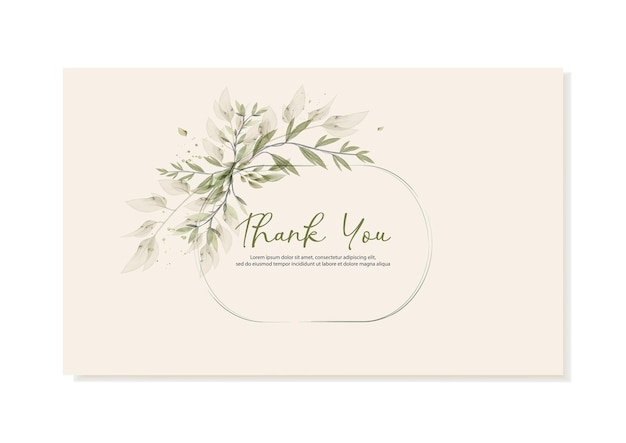 Cartão de agradecimento com folhas de aquarela vetorial modelo de vetor