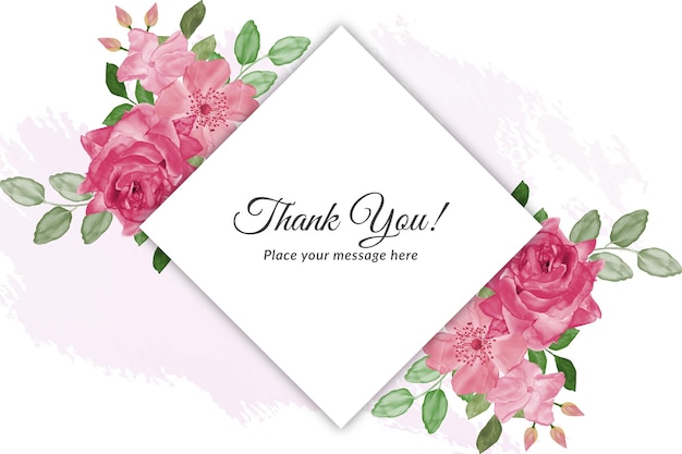 Cartão de agradecimento de fundo floral de rosas cor de rosa em aquarela Vetor grátis