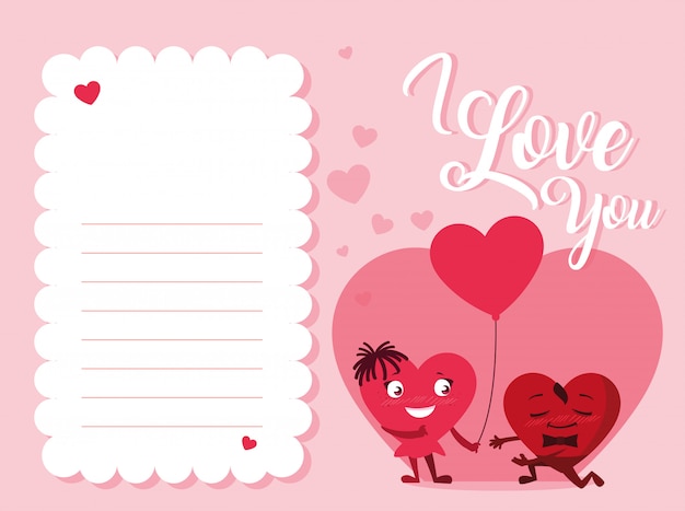 Vetor cartão de amor de casal de corações fofos