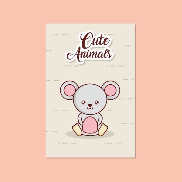 Cartão de animais bonitos com ícone do mouse sobre fundo rosa