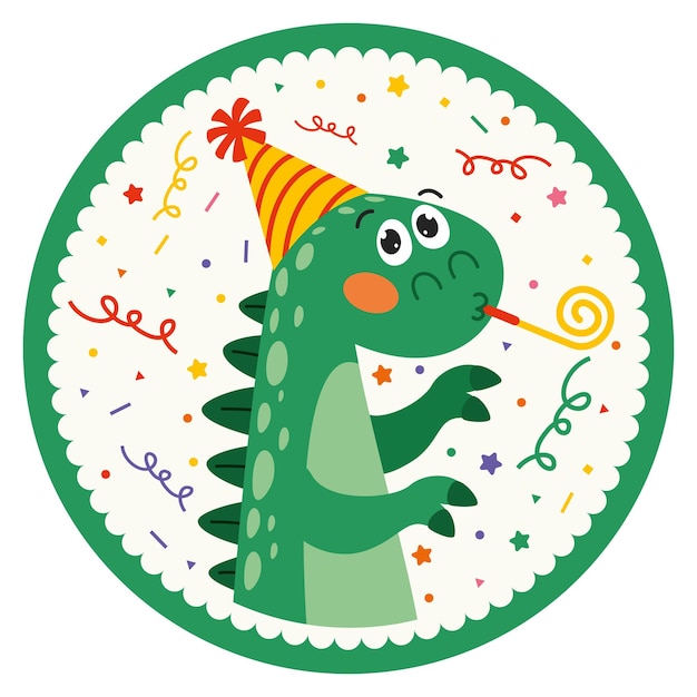 Cartão de aniversário com personagem de dinossauro