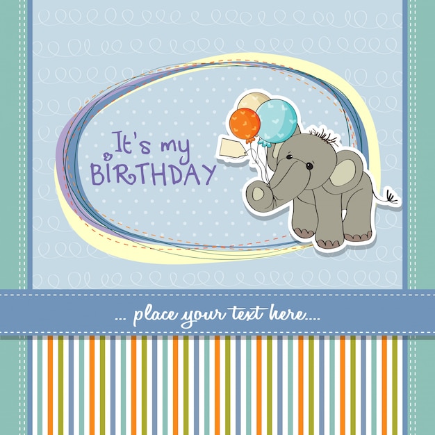 Cartão de aniversário de bebê menino com elefante