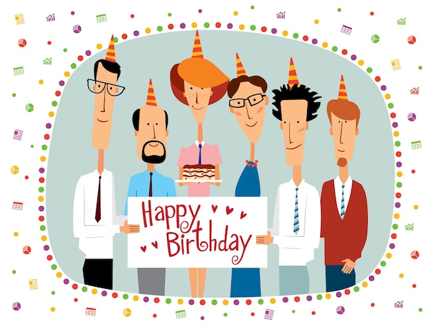 Cartão de aniversário Os colegas de escritório alegres felicitam