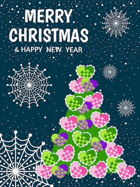 Cartão de ano novo. árvores de natal e presentes.