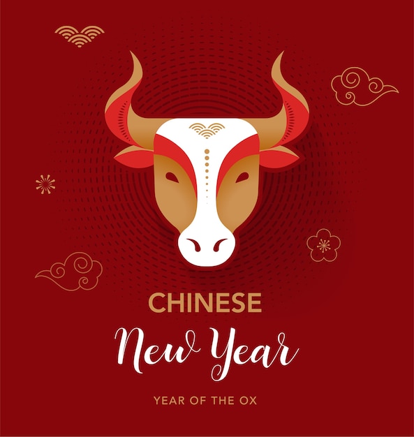 Cartão de ano novo chinês, ano do boi, símbolo do zodíaco chinês. ilustração vetorial