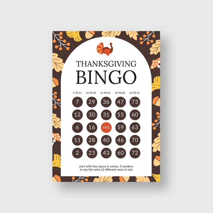 Vetor cartão de bingo de ação de graças imprimível bingo template v6 em vector eps