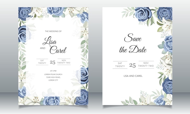 Cartão de casamento Convidado com padrão de rosas azuis empoeiradas