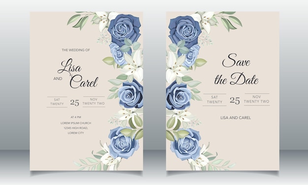 Cartão de casamento Convidado com padrão de rosas azuis empoeiradas