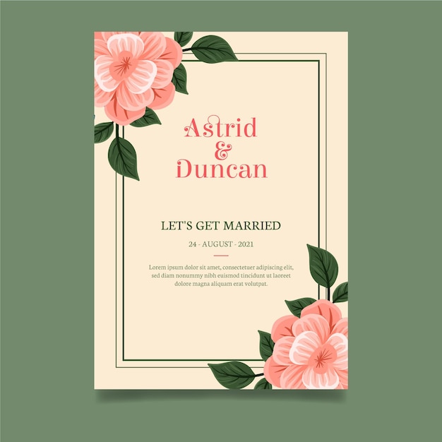 Vetor cartão de casamento de estilo floral