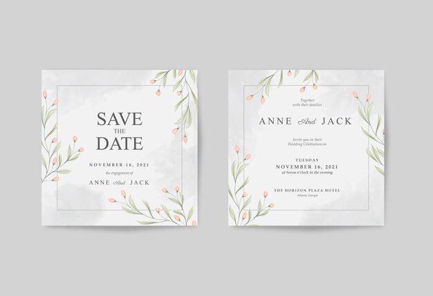 Cartão de casamento Elegan quadrado com bela aquarela de flores