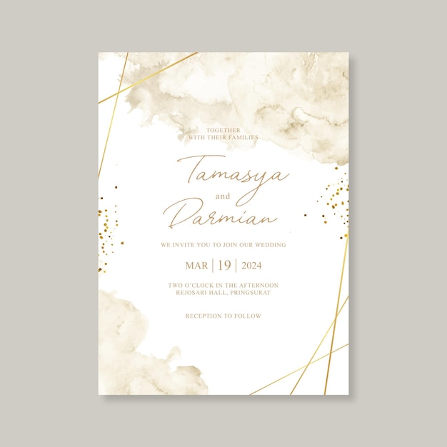 Cartão de casamento elegante com fundo aquarela