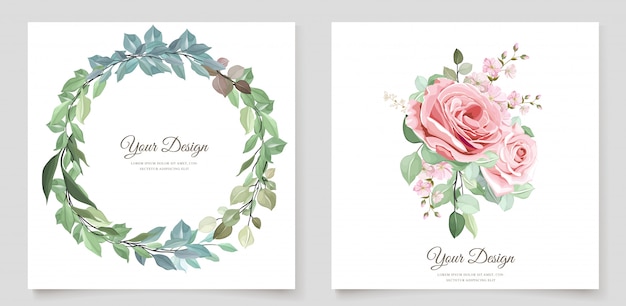 cartão de casamento elegante com lindo modelo floral e folhas