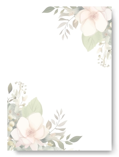 Cartão de casamento elegante com moldura floral rosa branca, convite de casamento com borda multifuncional