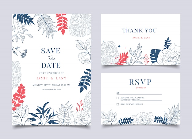Cartão de casamento floral e convite
