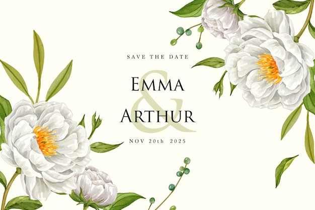 Cartão de casamento fundo aquarela flor branca