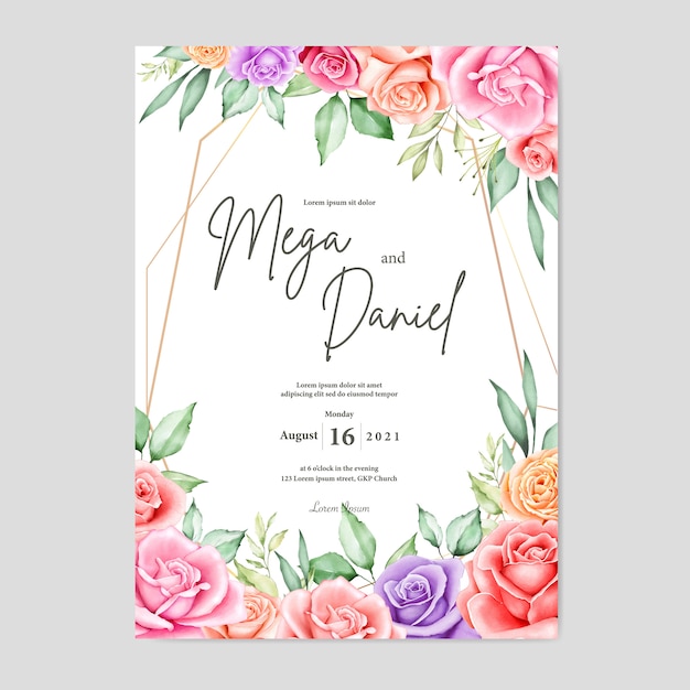 Cartão de casamento lindo com aquarela floral e folhas