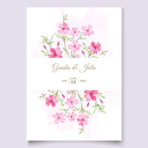 Cartão de casamento rosa com modelo de aquarela floral