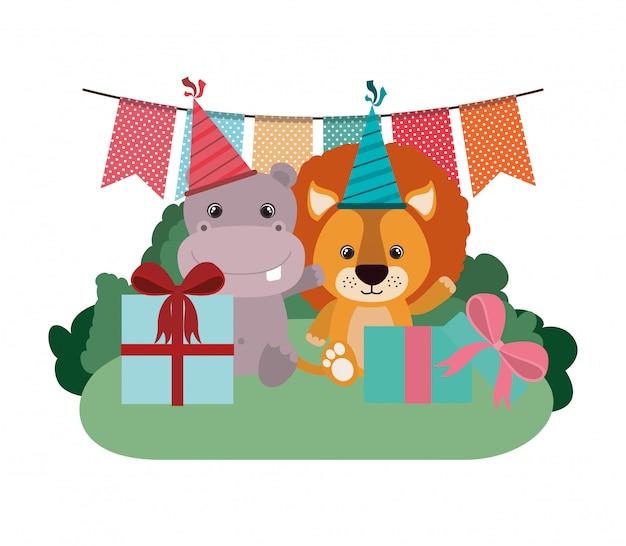 Vetor cartão de celebração com animais