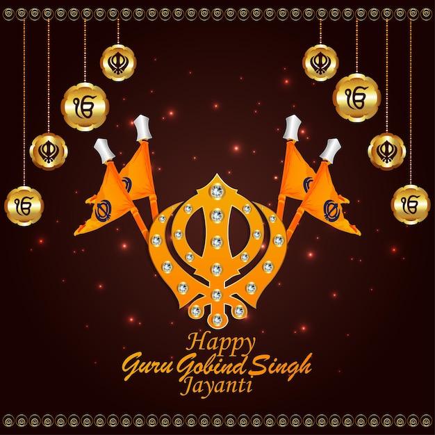 Cartão de celebração feliz guru gobind singh ji jayanti com ilustração vetorial