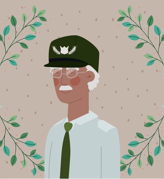 Cartão de celebração militar veterano Afro com folhas
