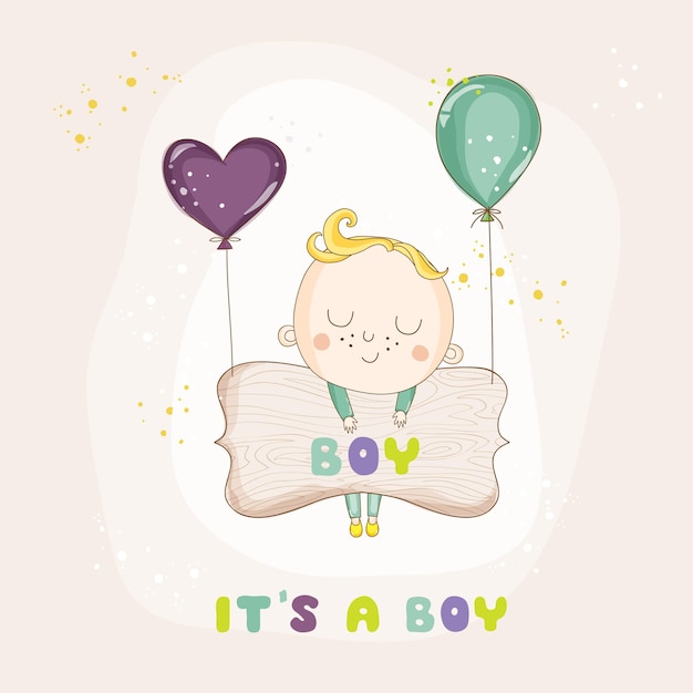 Cartão de chá de bebê de menino com balões