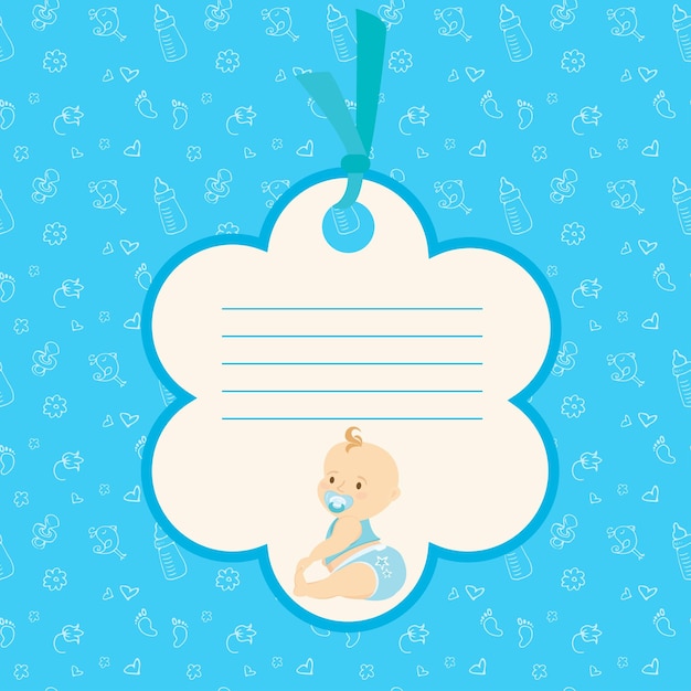 Cartão de chegada de menino de desenho animado ou cartão de chuveiro lugar para texto ilustração vetorial de estoque