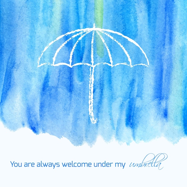 Cartão de chuva e guarda-chuva em aquarela