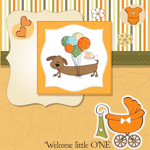 Vetor cartão de chuveiro de bebê com cachorro longo e balões