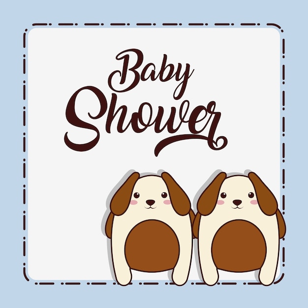 Cartão de chuveiro de bebê com ícone de cães de kawaii animal