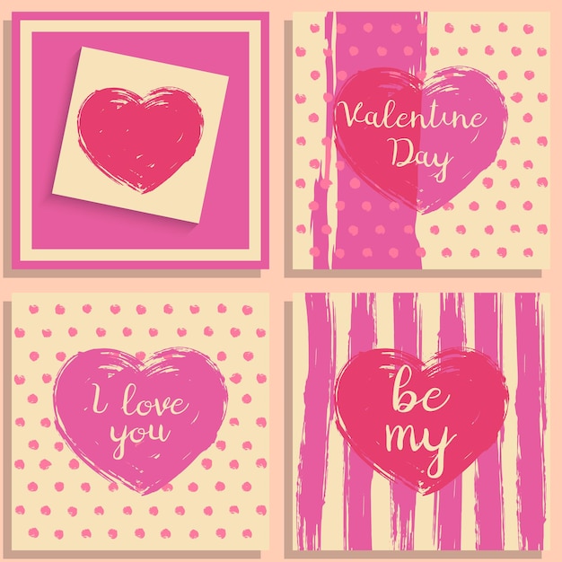 Vetor cartão de coleção do dia dos namorados coração rosa desenho pinceladas pintadas cartaz parabéns