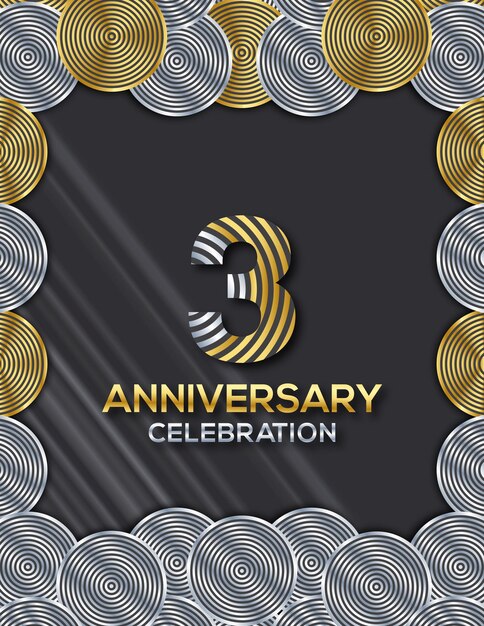 Vetor cartão de convite celebrando o 3o aniversário do luxury circle design.