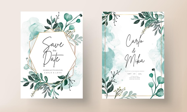 cartão de convite com aquarela de folhas e flores