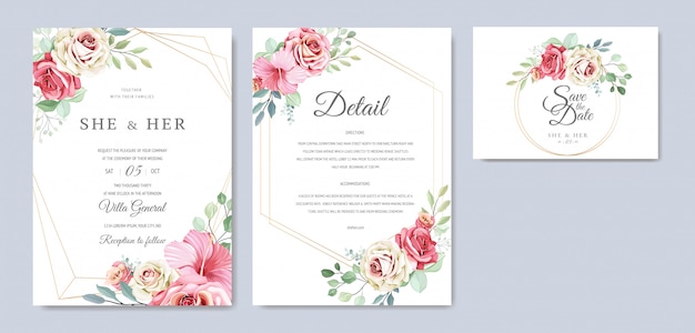 Cartão de convite de casamento bonito com guirlanda floral