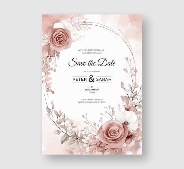 Cartão de convite de casamento clássico a aquarela
