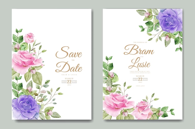 Vetor cartão de convite de casamento com aquarela de folhas florais