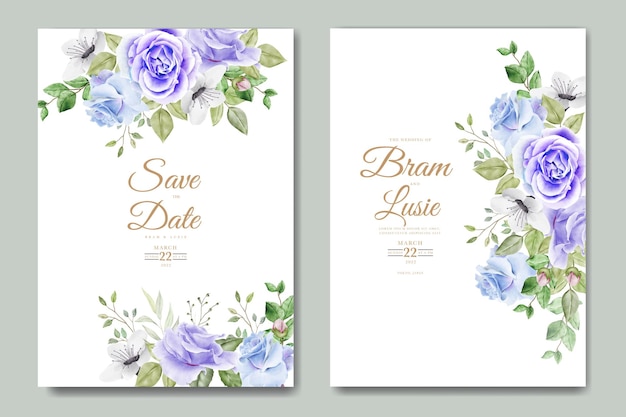 Cartão de convite de casamento com aquarela de folhas florais
