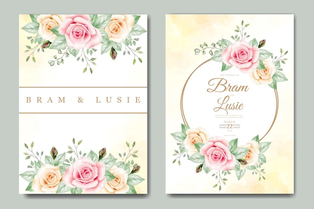 cartão de convite de casamento com aquarela de folhas florais
