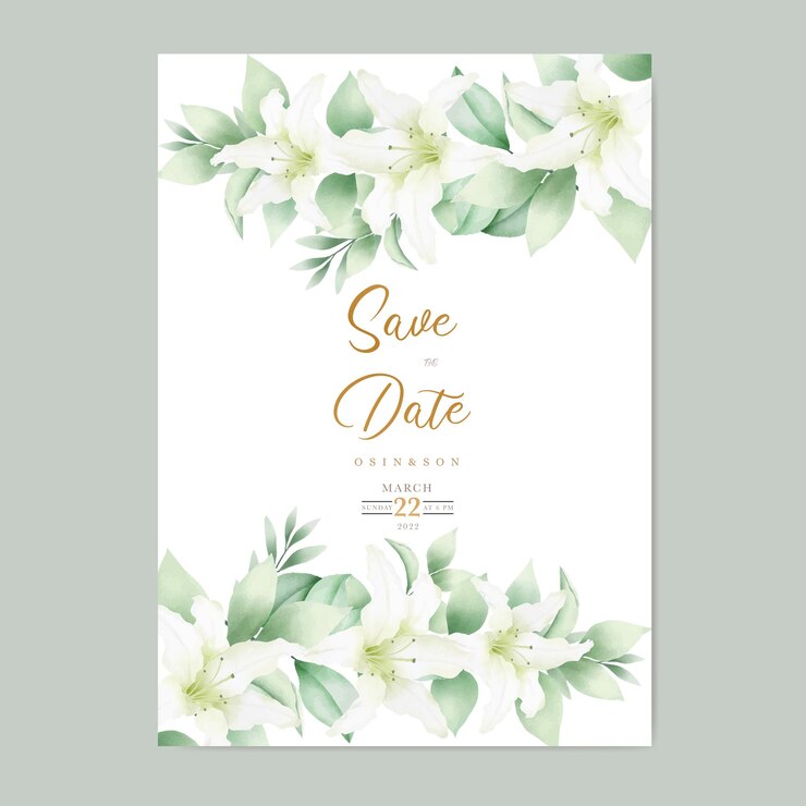 Vetor cartão de convite de casamento com aquarela de lírio de flor