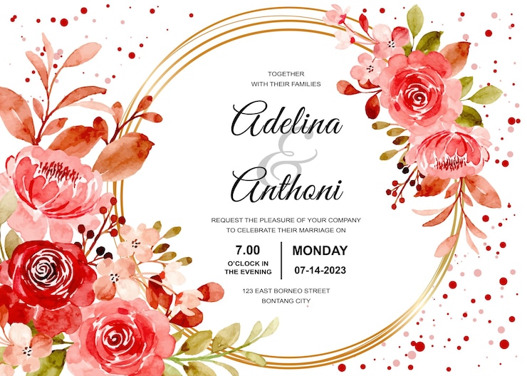 Vetor cartão de convite de casamento com aquarela floral rosa marrom