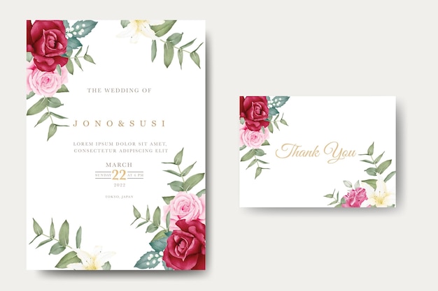 Cartão de convite de casamento com aquarela floral