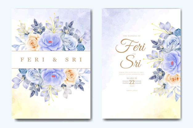 Cartão de convite de casamento com aquarela floral