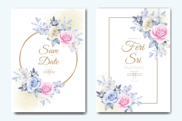 Cartão de convite de casamento com aquarela floral