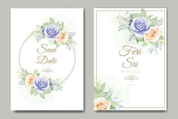 Cartão de convite de casamento com aquarela floral