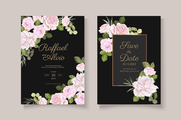 Cartão de convite de casamento com bela aquarela floral e folhas